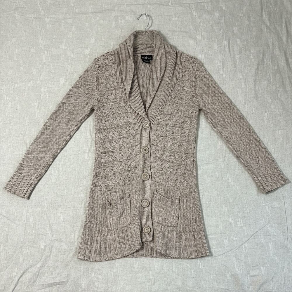 It's Our‎ Time Beige Cable Knit Shawl Collar Cardigan Sweater Women's M
